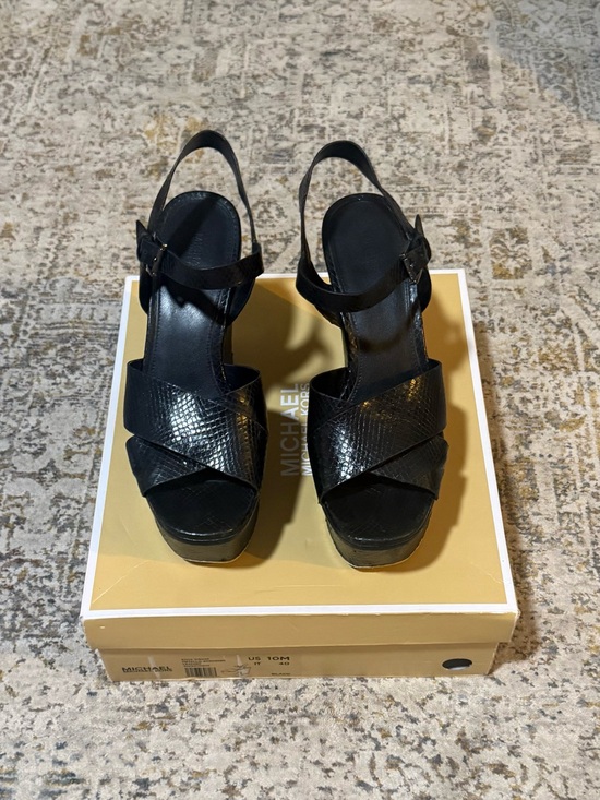 Michael Kors Shoes - Michael Kors Black Textured Leather Platform Slingback Sandals